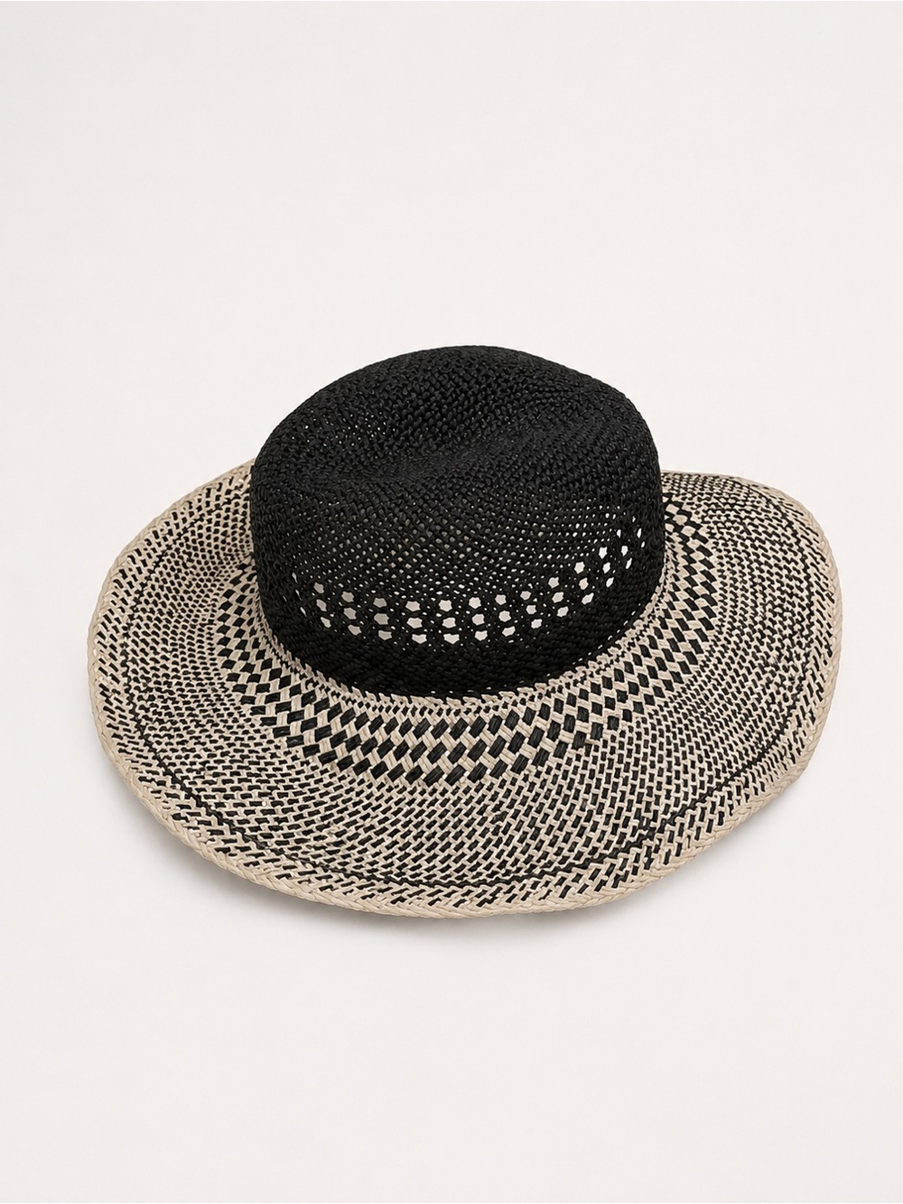 Unique Vintage Black and White Woven Sun Hat